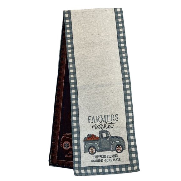 Farmers Market Table Runner Fall Autumn 12"x 68" Truck Checked Border Country - Picture 2 of 6